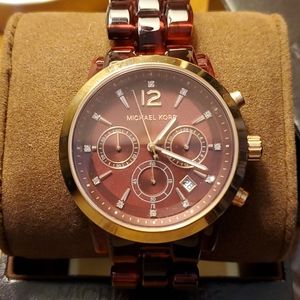 Michael Kors Red Acrylic and Rose Gold Watch